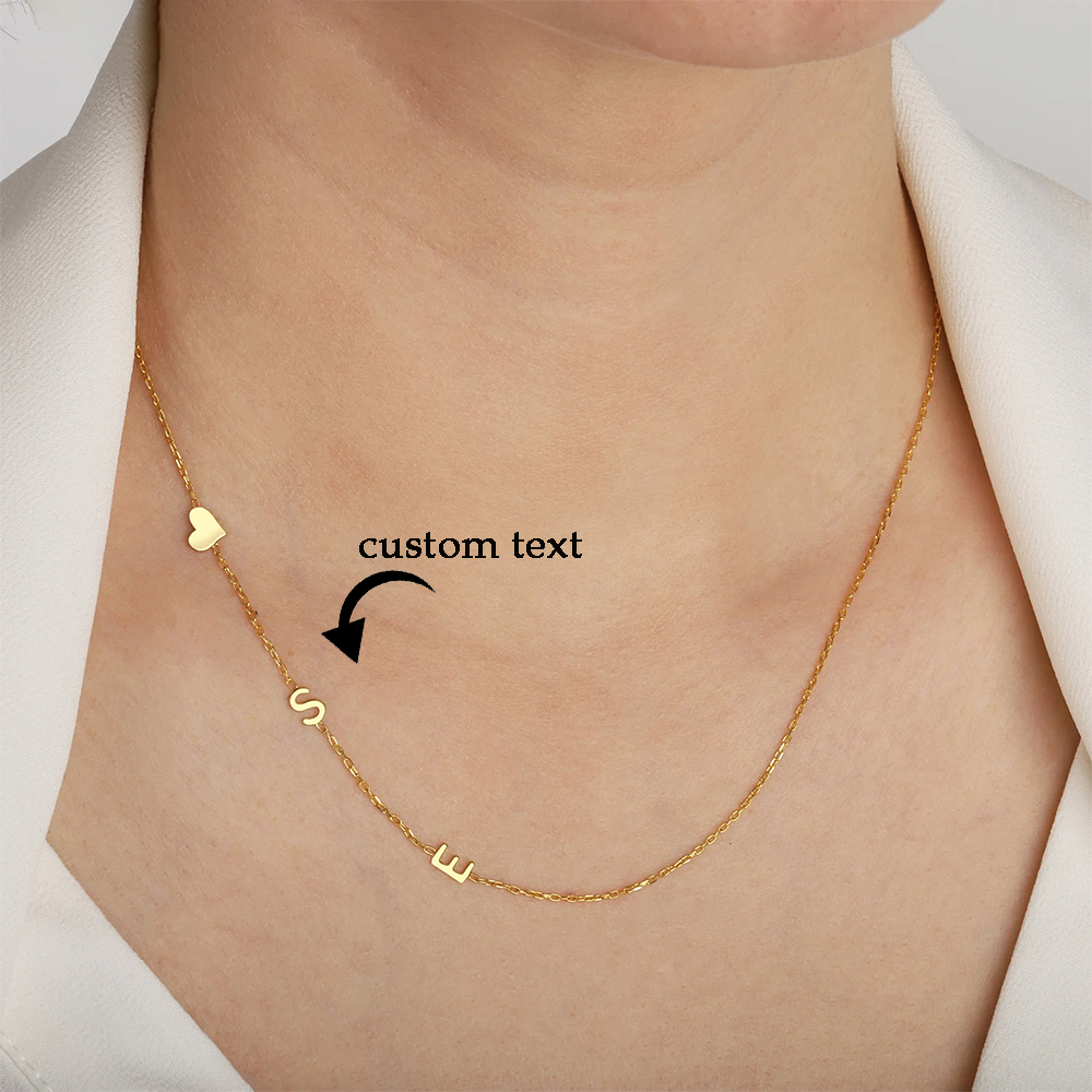 Name Necklace Custom - Custom Heart Sideways Letter Initials Necklace