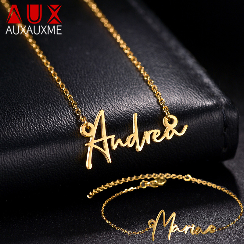 Name Necklace Custom - Auxauxme Custom Name Necklace Bracelet Set
