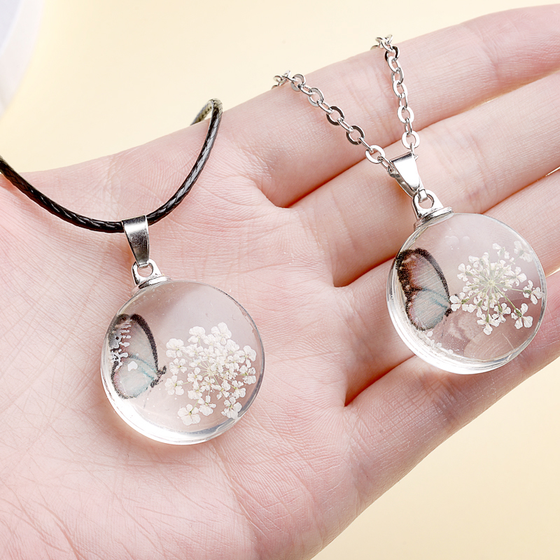 Fahion Glass Charm Real Dried  - Birth Flower Necklace のレビューと価格