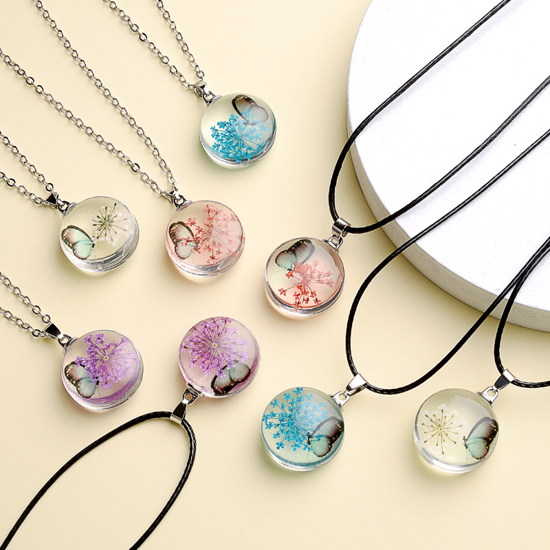 Fahion Glass Charm Real Dried  - Birth Flower Necklace のレビューと価格