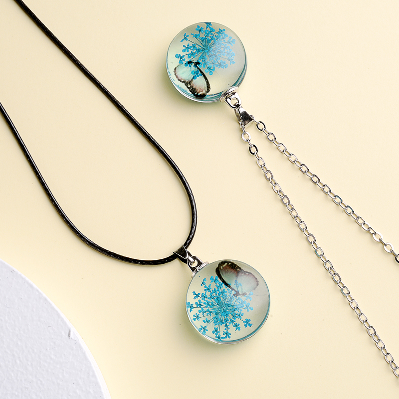 Fahion Glass Charm Real Dried  - Birth Flower Necklace のレビューと価格
