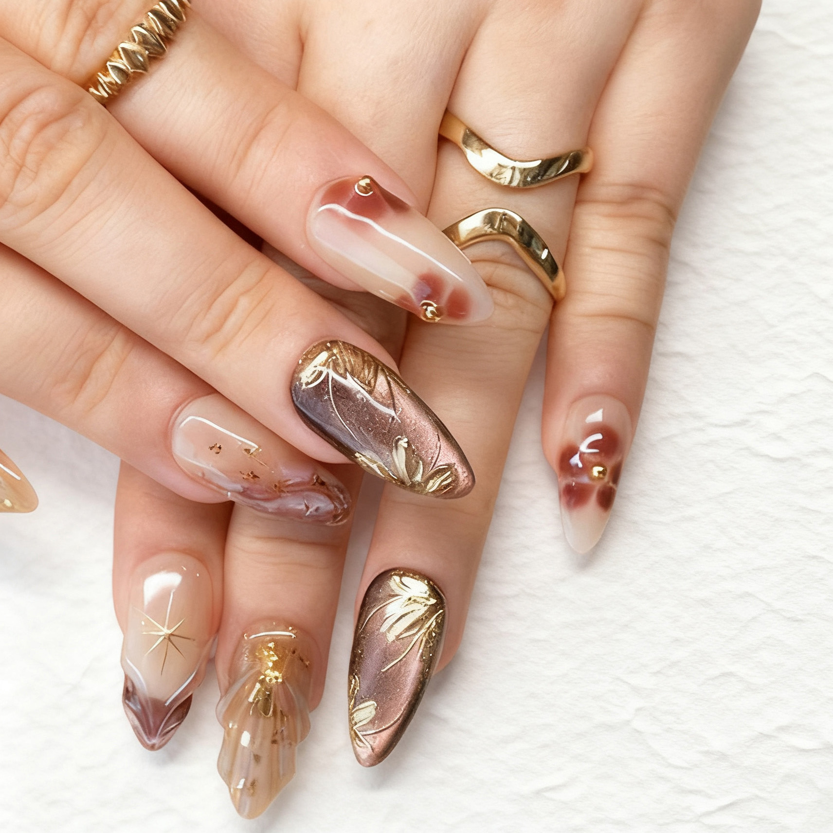 24pcs Flower False Nails Brown - Pressed Flower Art のレビューと価格