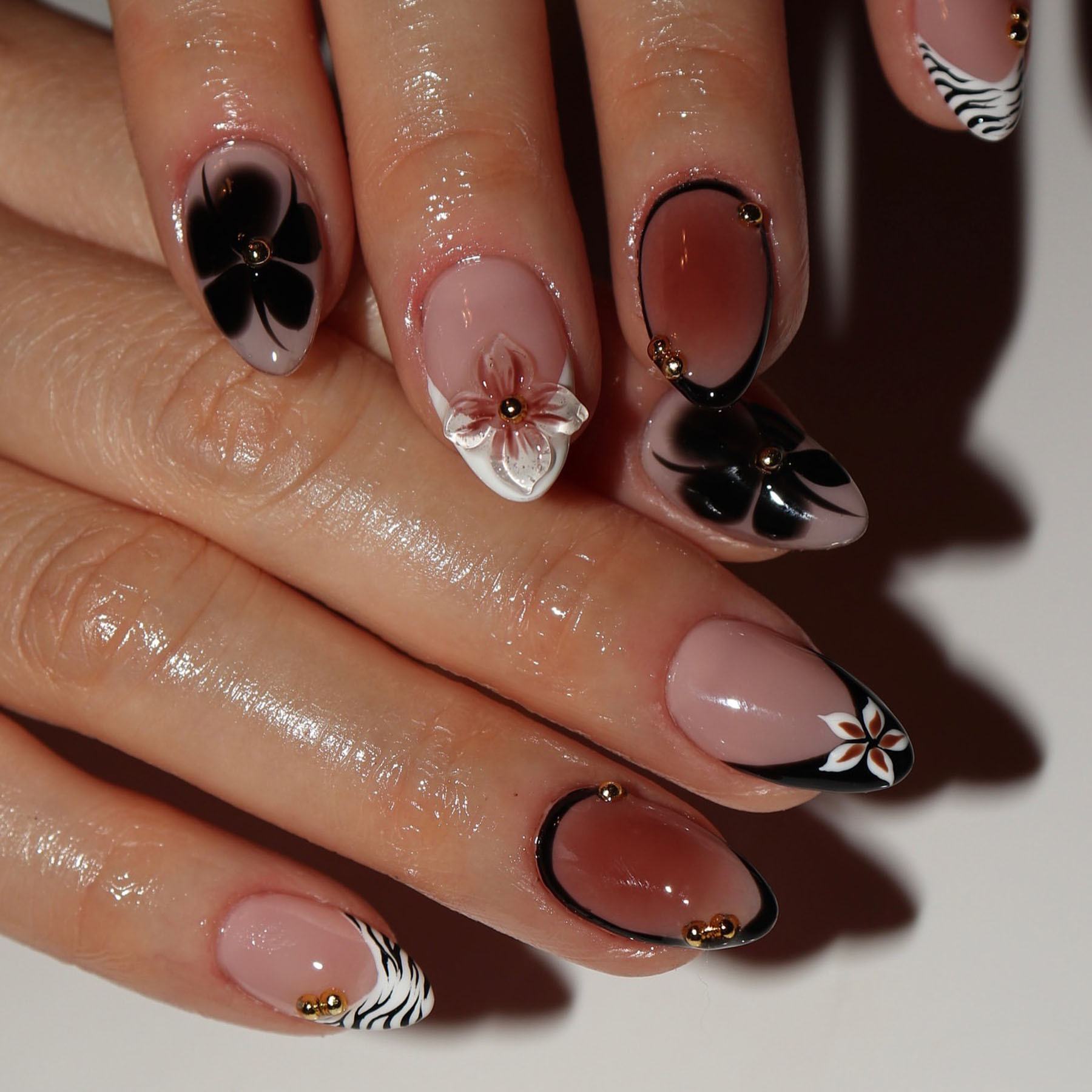 24pcs Flower False Nails Brown - Pressed Flower Art のレビューと価格