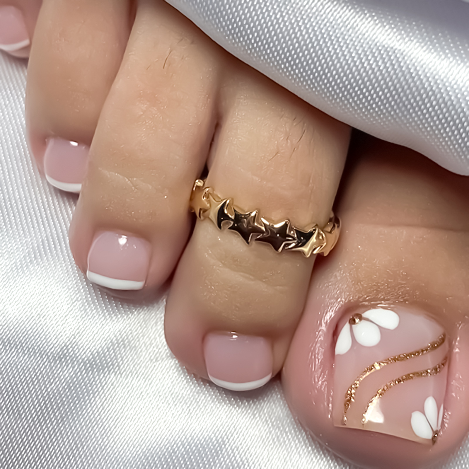 Nude Pink Color Fake Toenails  - Pressed Flower Art のレビューと価格