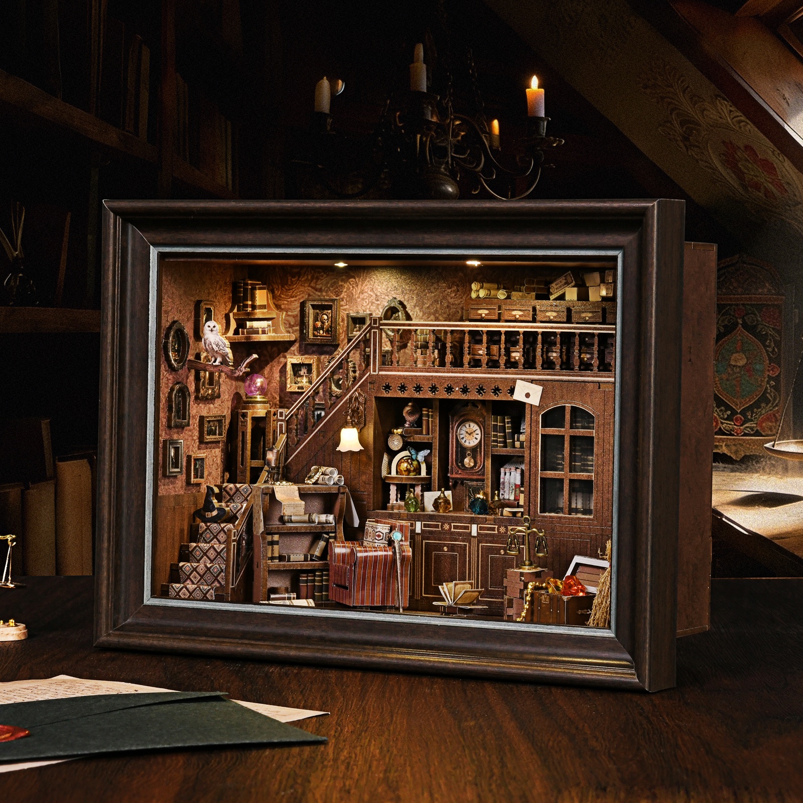 Book Nook Kit Secret Attic DIY - Engraved Wood Frame のレビューと価格