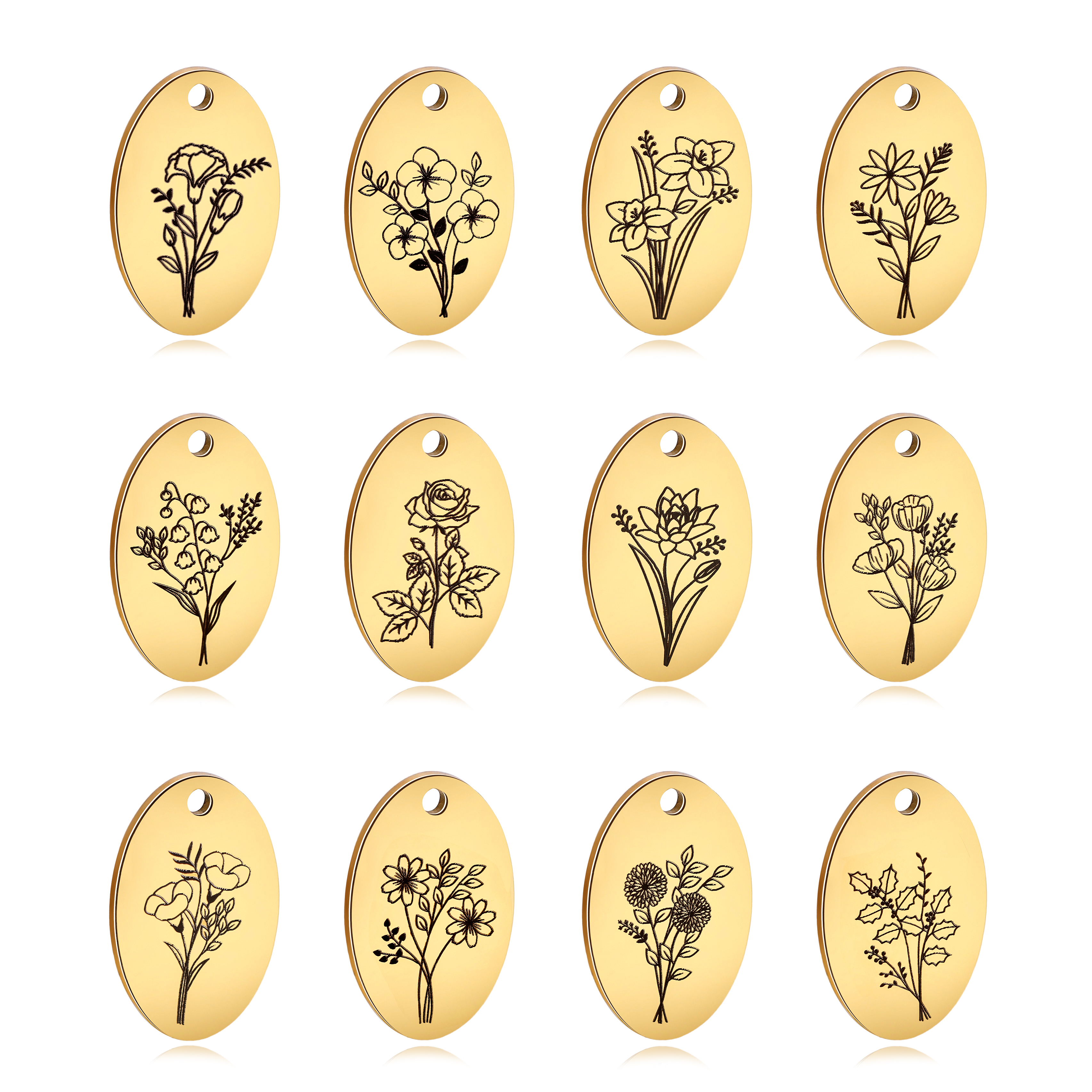 5Pcs Oval Birth Month Flower P - Birth Flower Necklace のレビューと価格