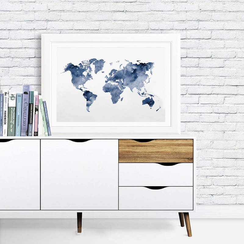 Blue World Map Print Navy Map  - Custom Star Map のレビューと価格
