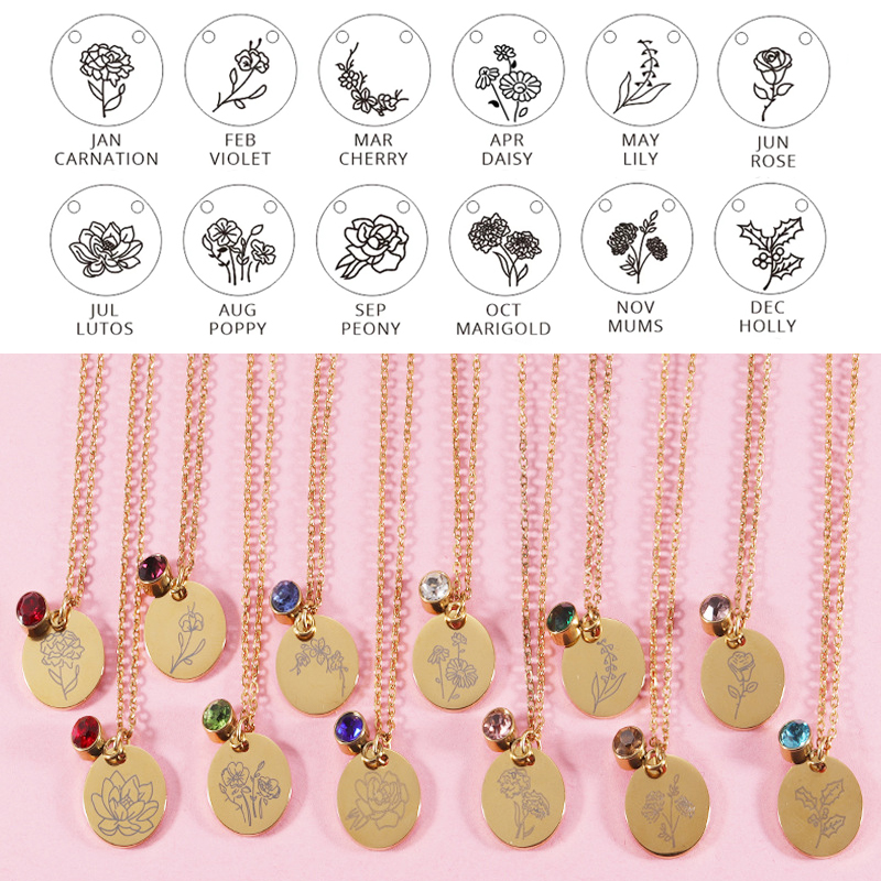 Crystal Birthstone Necklace fo - Birth Flower Necklace のレビューと価格
