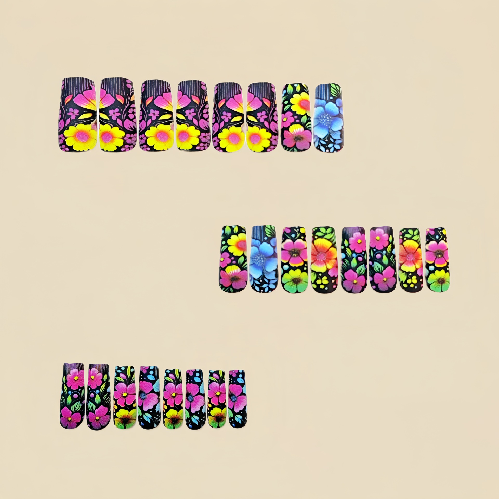 Medium long fake nails gradien - Pressed Flower Art のレビューと価格