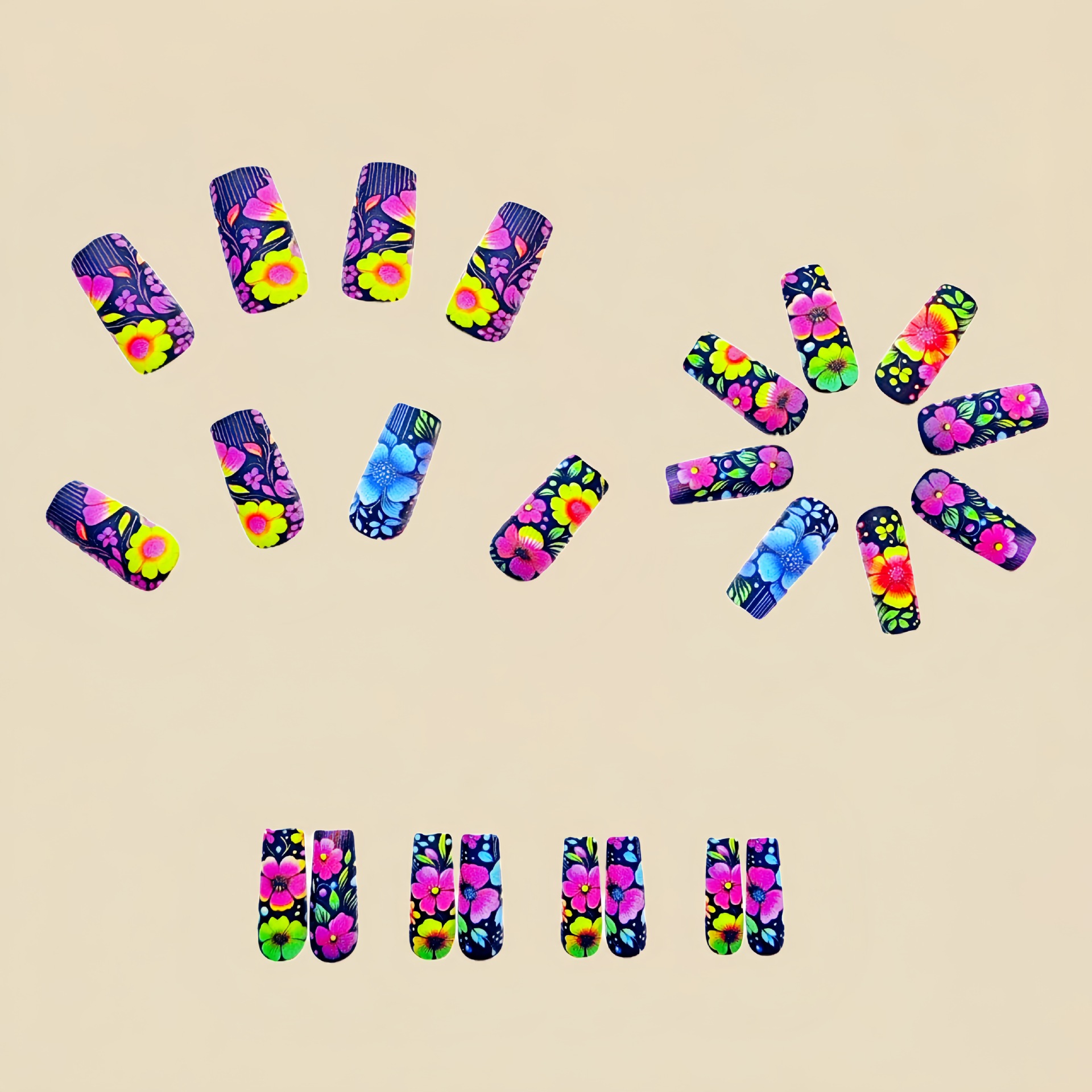 Medium long fake nails gradien - Pressed Flower Art のレビューと価格