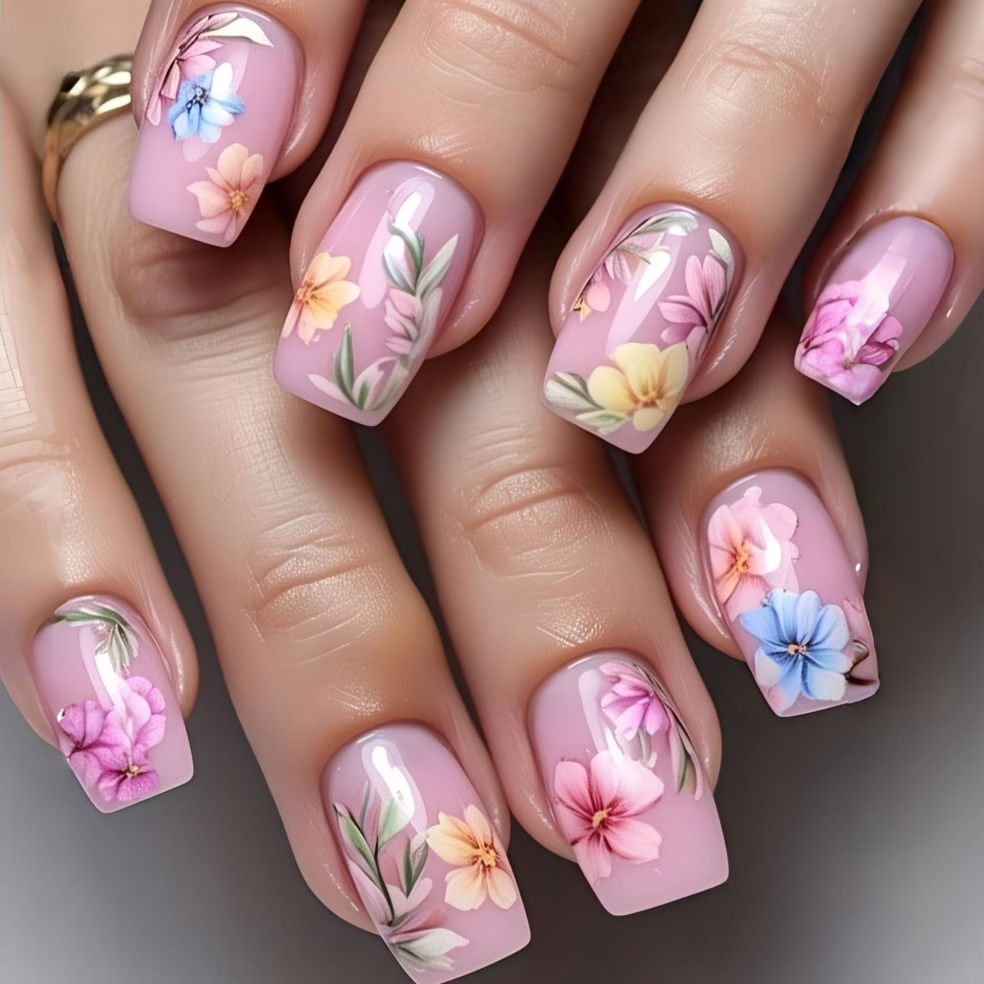 Medium fake nails for women gi - Pressed Flower Art のレビューと価格