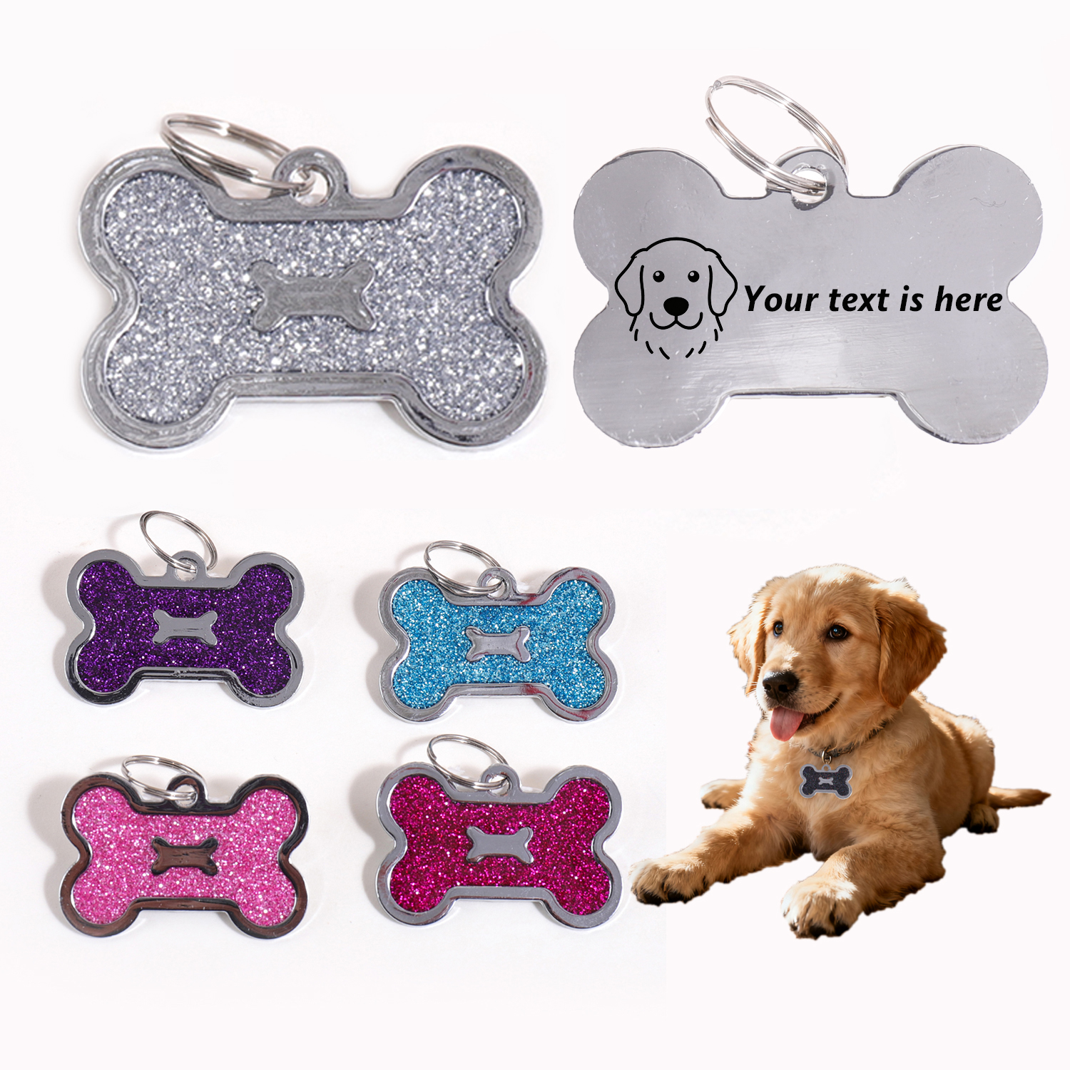 Glitter Custom Text Dog Tags C - Pet Portrait Custom のレビューと価格