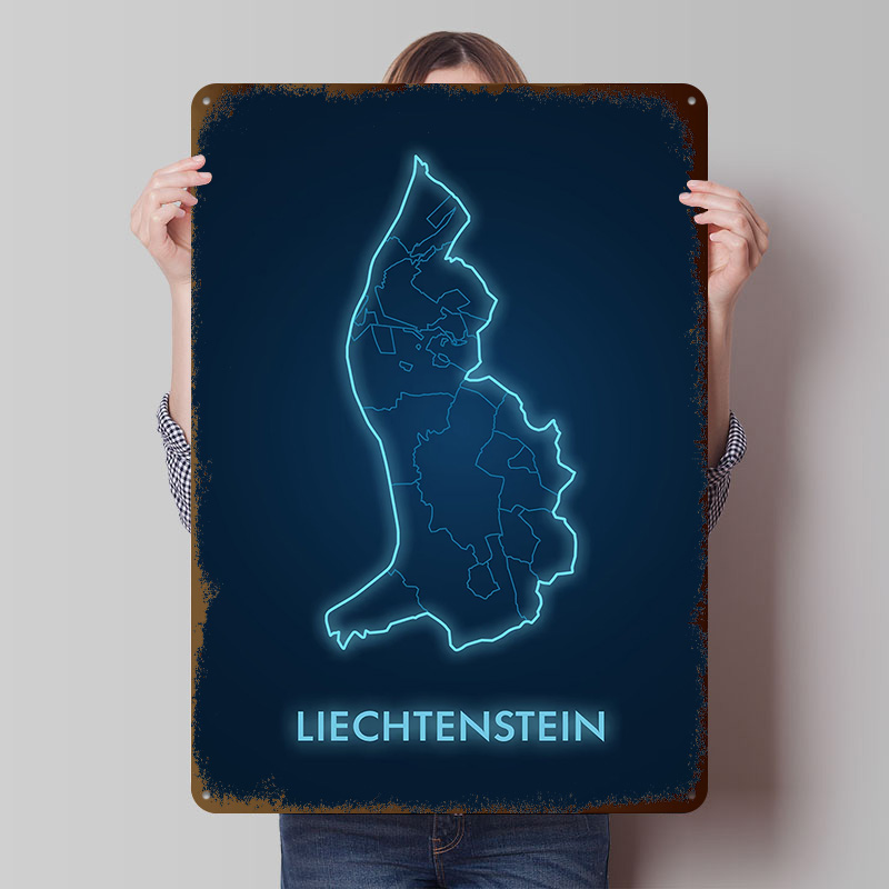 Liechtenstein Map Neon Blue Pr - Custom Map Poster のレビューと価格