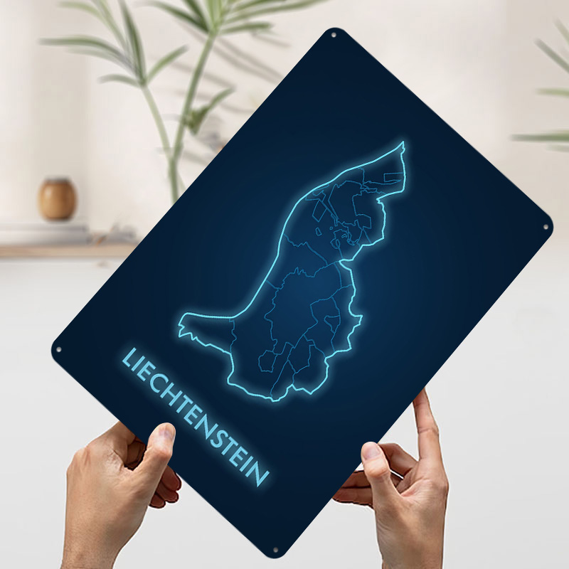 Liechtenstein Map Neon Blue Pr - Custom Map Poster のレビューと価格
