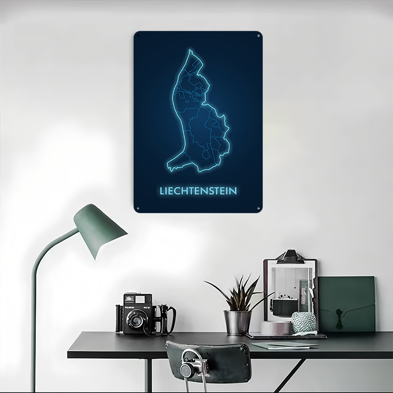 Liechtenstein Map Neon Blue Pr - Custom Map Poster のレビューと価格