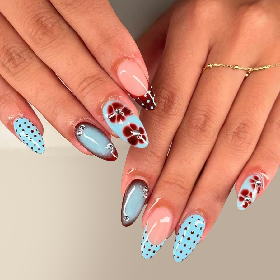 24pcs Leopard Print Brown Nail - Pressed Flower Art のレビューと価格