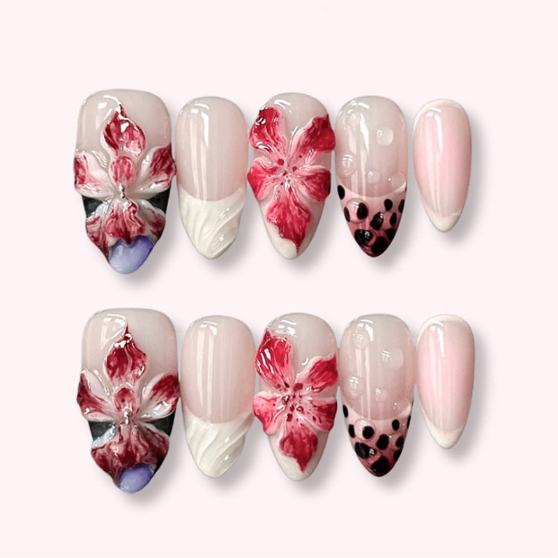 24pcs Leopard Print Brown Nail - Pressed Flower Art のレビューと価格