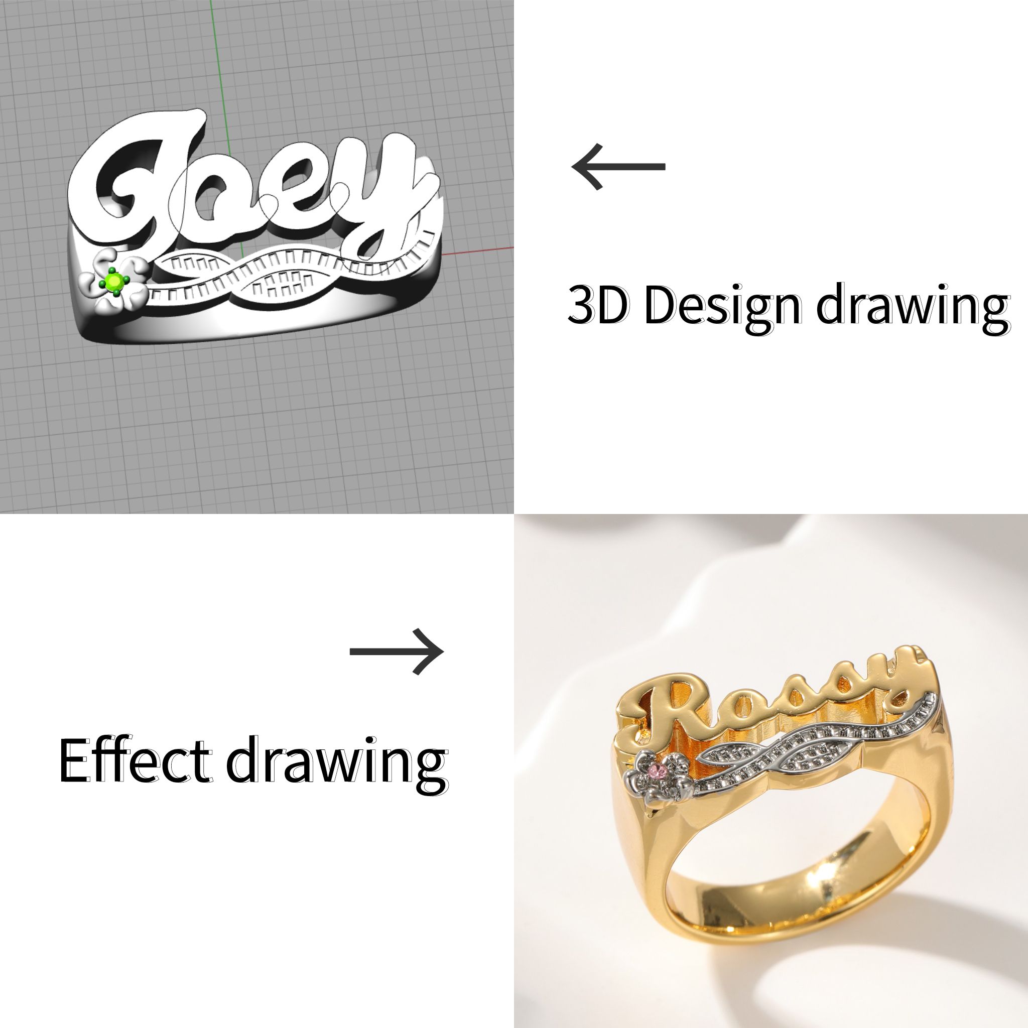 3D Name Ring Custom Diamond Na - Initial Ring Custom のレビューと価格