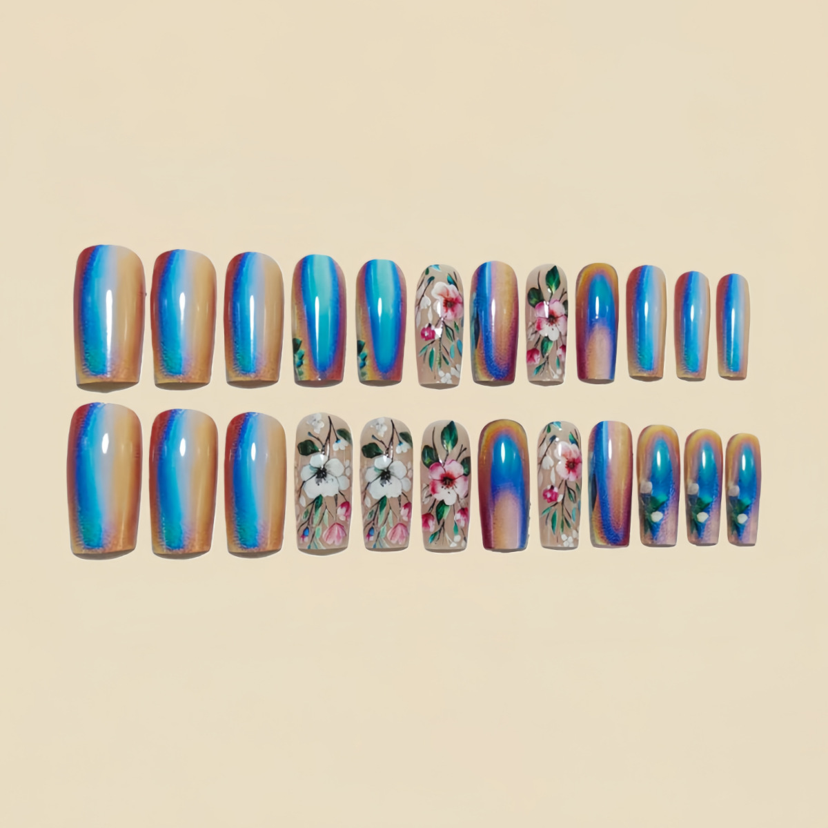 Medium long fake nails for wom - Pressed Flower Art のレビューと価格