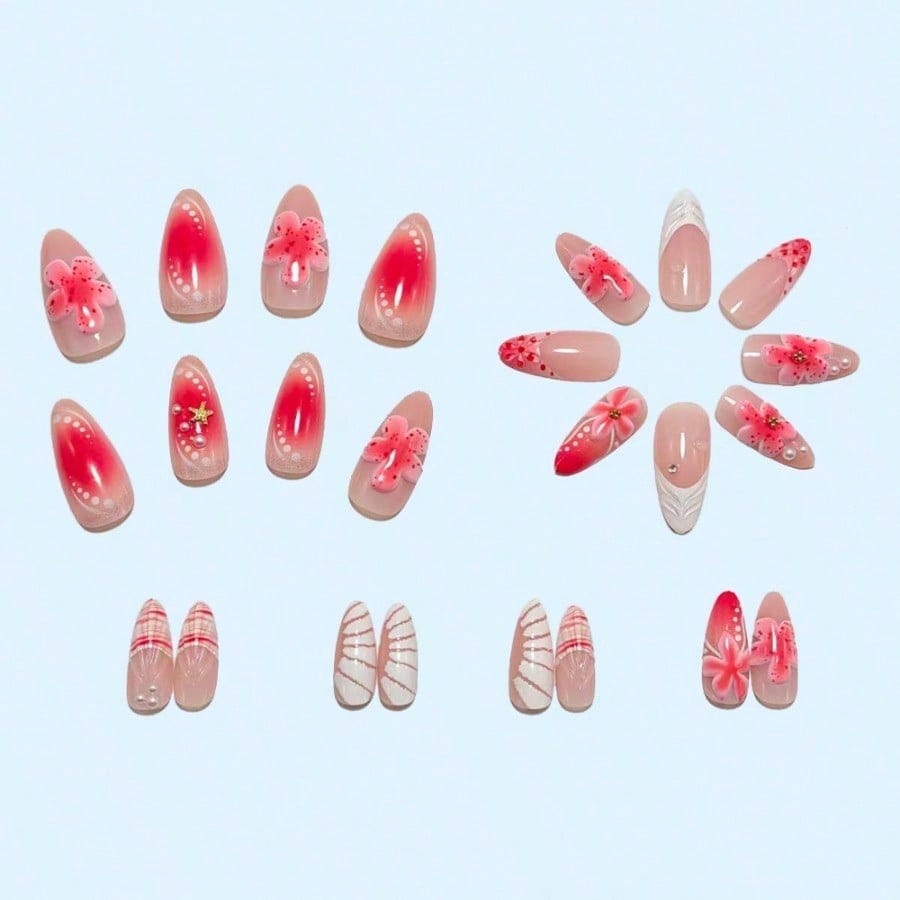 Women Pink 3D Flower Press On  - Pressed Flower Art のレビューと価格