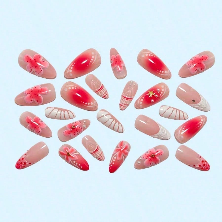 Women Pink 3D Flower Press On  - Pressed Flower Art のレビューと価格