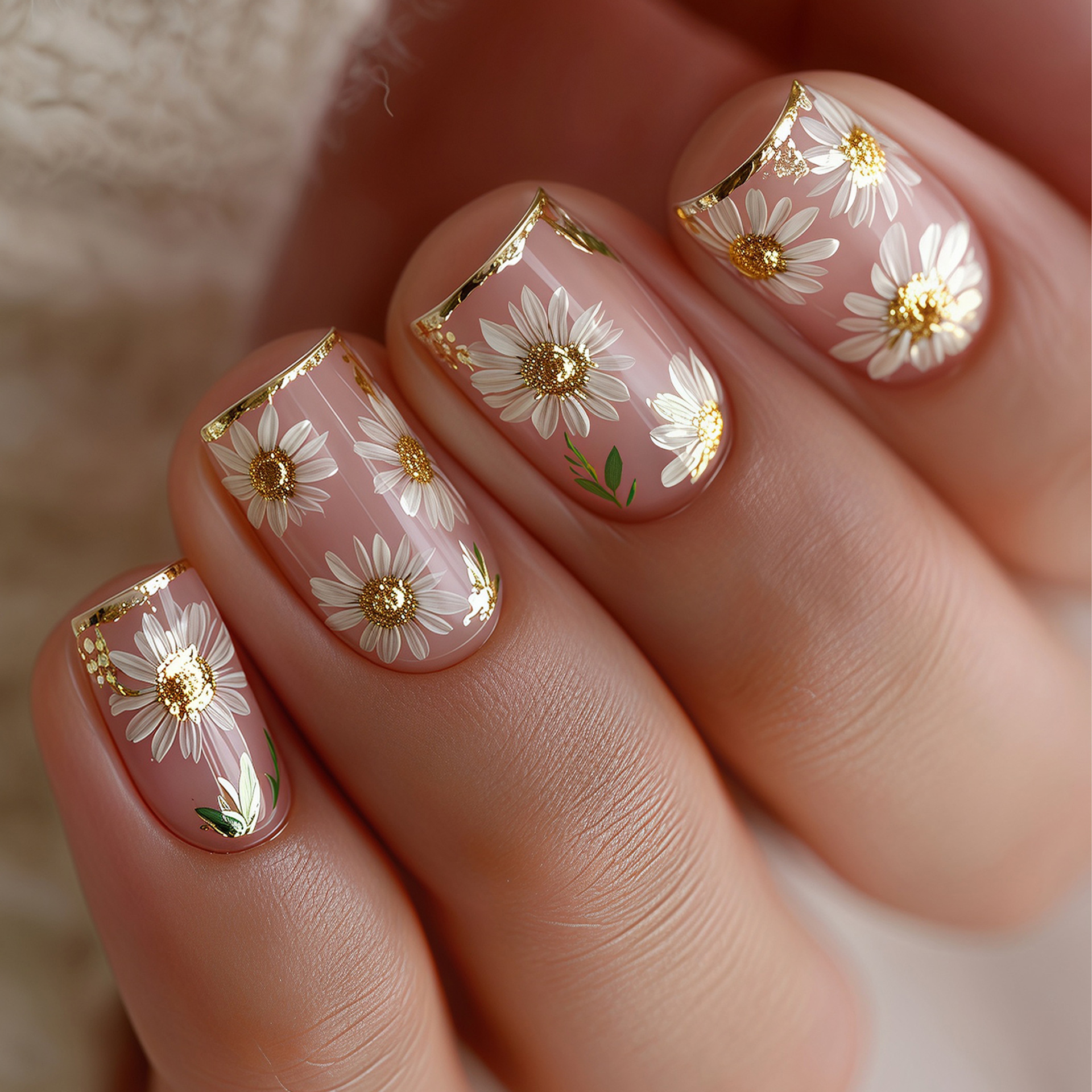 Short Square fake nails golden - Pressed Flower Art のレビューと価格
