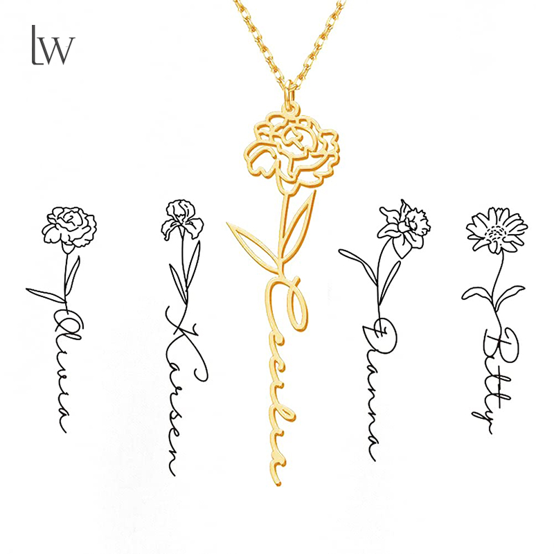 Personalized Birth Flower Name - Birth Flower Necklace のレビューと価格