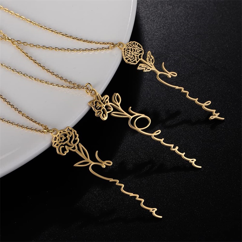 Personalized Birth Flower Name - Birth Flower Necklace のレビューと価格