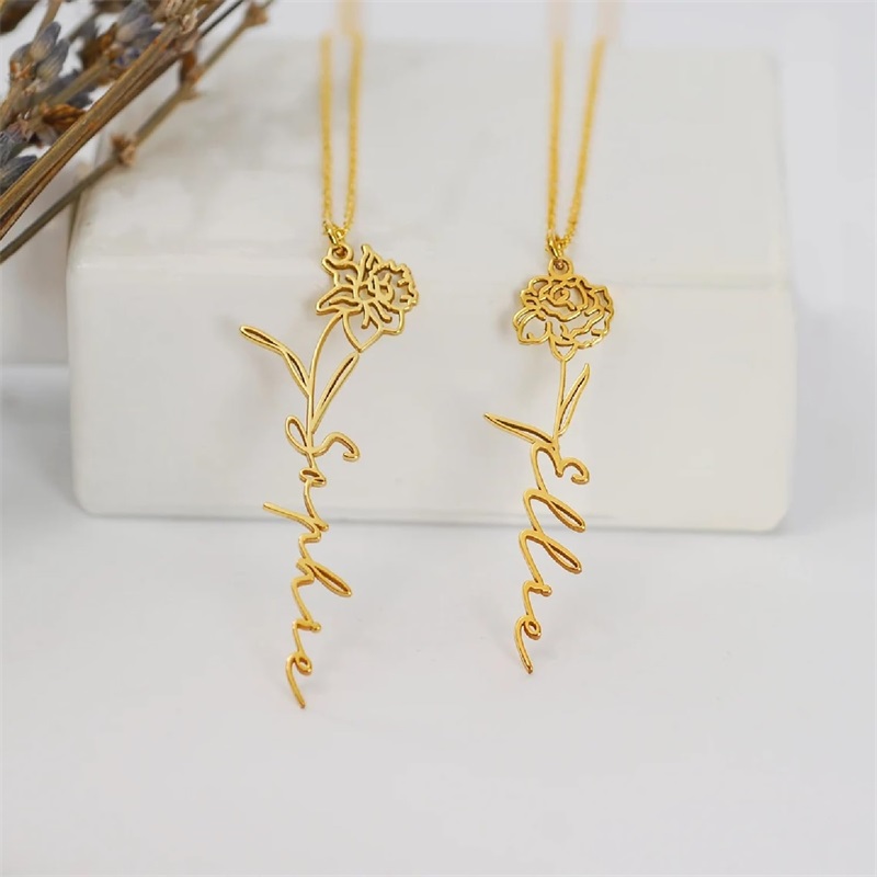 Personalized Birth Flower Name - Birth Flower Necklace のレビューと価格