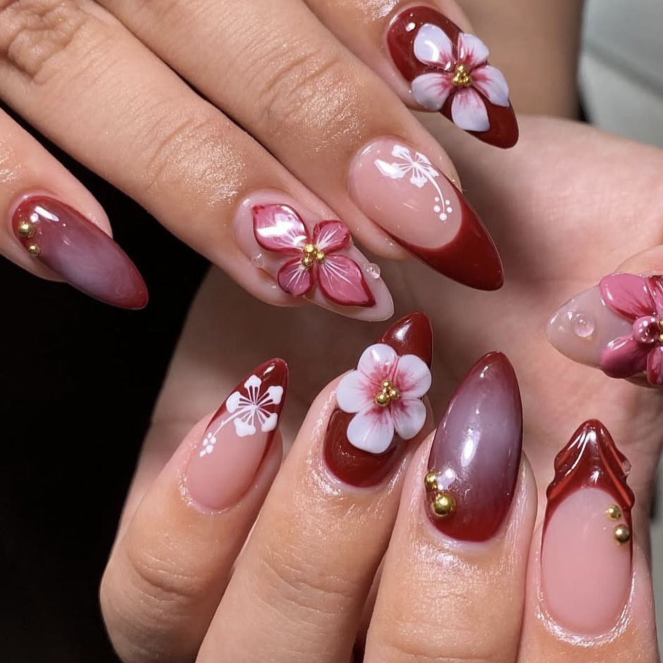 24pcs Red French Press on Nail - Pressed Flower Art のレビューと価格