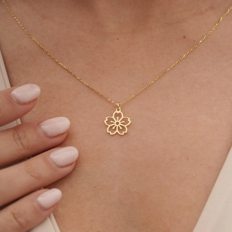 Dainty Sakura Flower Charm Nec - Birth Flower Necklace のレビューと価格