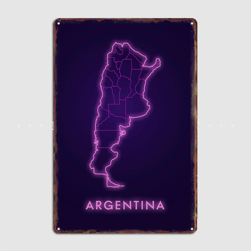 Argentina Neon Map Metal Sign  - Custom Map Poster のレビューと価格